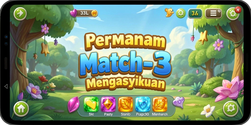 Tampilan dinamis dan penuh warna dari permainan Match-3 33L.