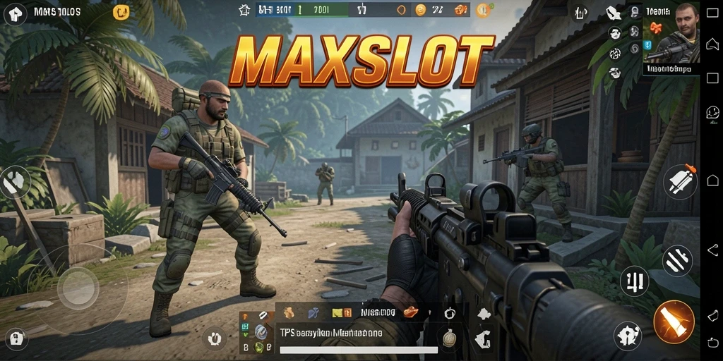 Screenshot gameplay <strong>MAXSLOT</strong> dengan aksi tembak-menembak yang intens.
