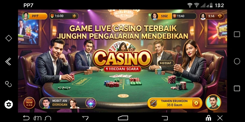 Screenshot gameplay PP7 menunjukkan suasana Live Casino yang seru dan interaktif.