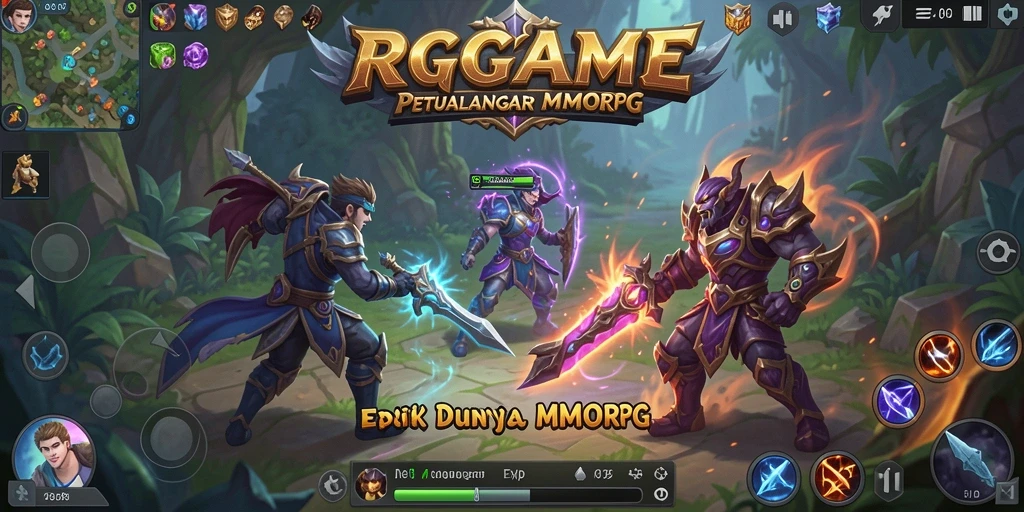 Tampilan gameplay RPGAME menampilkan pertempuran epik dalam dunia MMORPG yang luas.