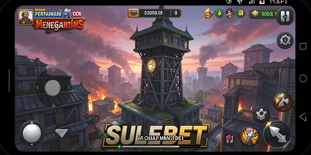 Tampilan gameplay SULEBET dengan menara pertahanan strategis.