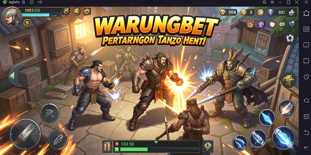 Tampilan gameplay WARUNGBET yang mendebarkan dengan aksi bertarung intens.